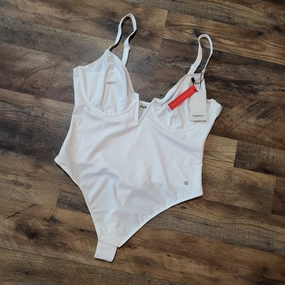 Popilush Women's White Deep V Shapewear Tummy Control Corset Bodysuit Size XL - Picture 6 of 10